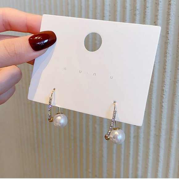 💙Pearl Crystal Zircon Wire Hooks Earrings - Picture 7 of 14